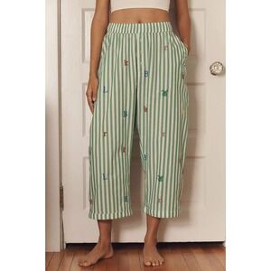 Anthropologie LyreBird Alphabet Boxer Pajama Pants LP Green Stripe Cotton NWT